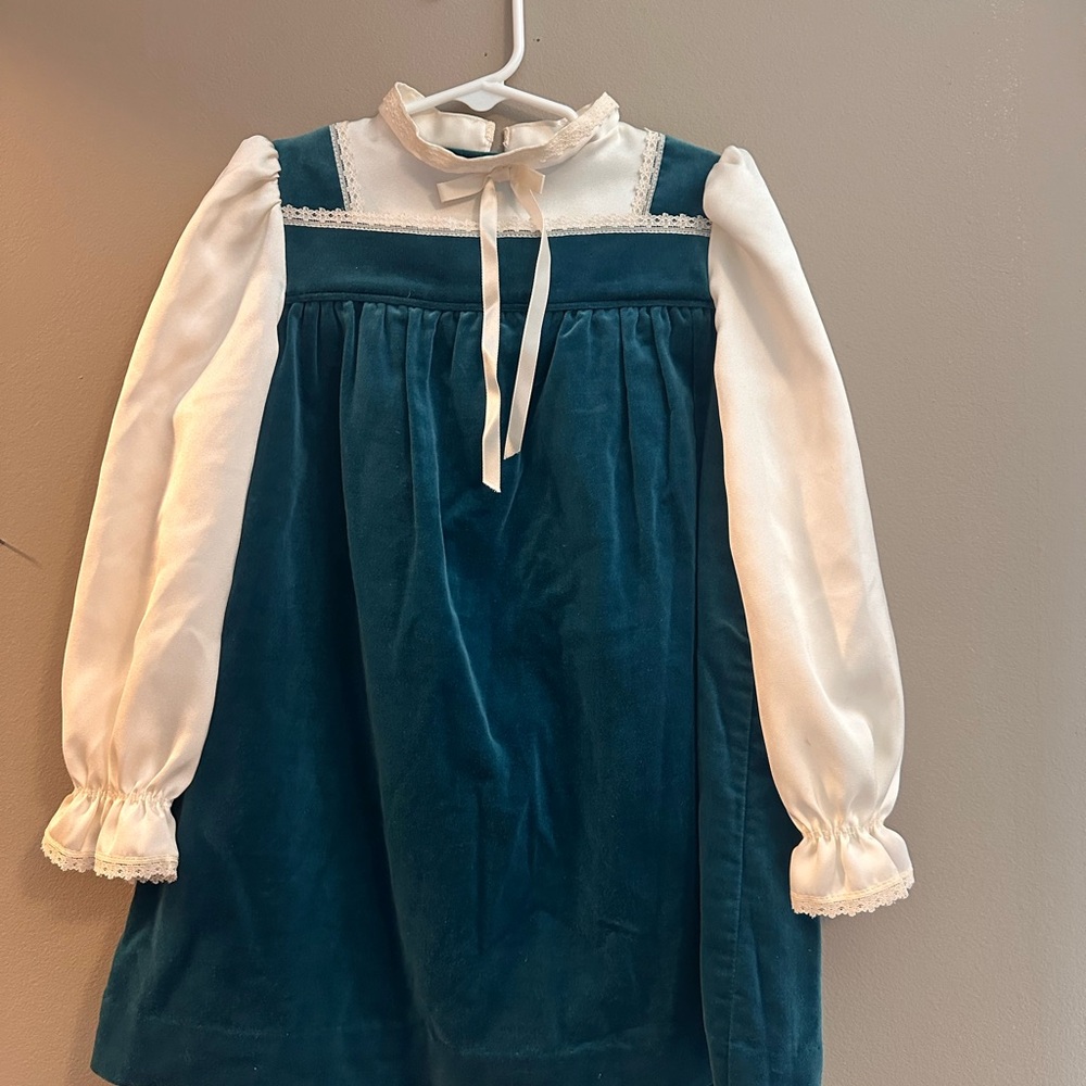 Teal Velvet Dress with White Sleeves